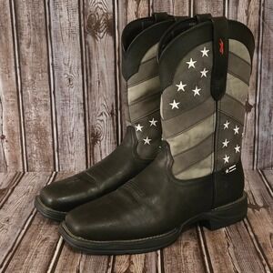 Sz 10.5 Wide Mens Durango Rebel Faded Black American Flag Western Boots DDB0122